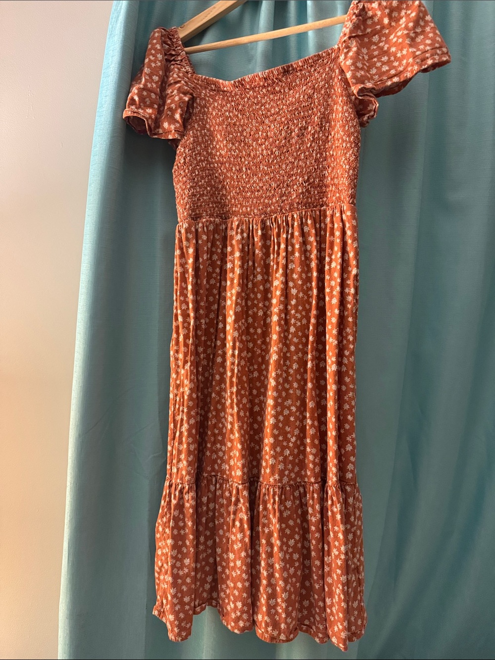 GAP Rust Floral Smocked Midi Dress